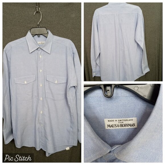 Maus & Hoffman Shirt Men's Medium Blue Button-up Long Sleeve